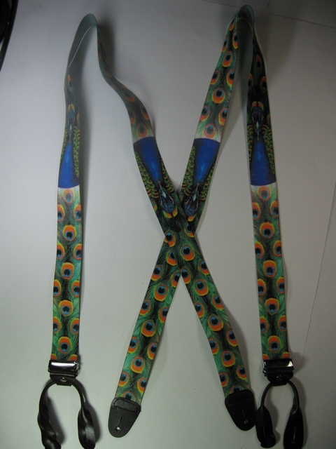 BUTTON-ON WILDLIFE PEACOCK Suspenders 1 1/2" wide and 48" long UB120N48WLPC